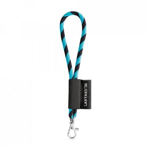 75090. SET Lanyard TUBE Short (&Oslash; 7 mm) with Hook Trigger Snap 9 mm - 353 - Black/Light blue