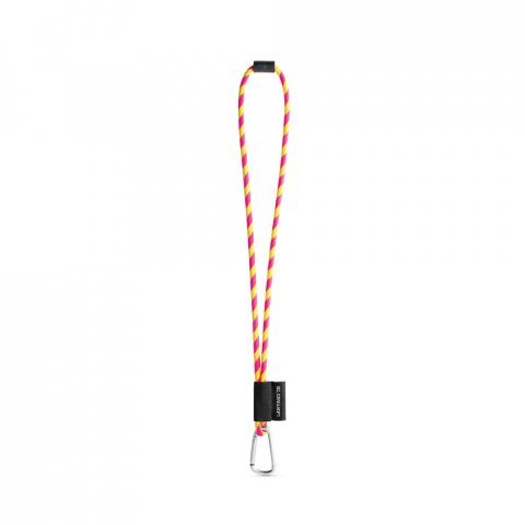 SET Lanyard TUBE Long (&Oslash; 7 mm) with D-shape carabiner 55 mm and safety lock &Oslash; 7 mm - Hexachrome yellow/Hexachrome pink