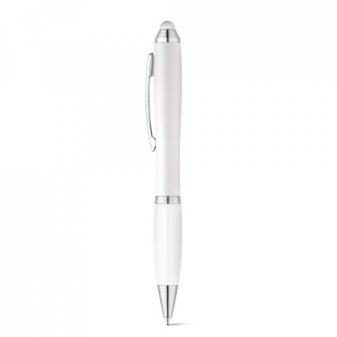 SANS. Kuličkov&eacute; pero s otočn&yacute;m mechanismem a kovov&yacute;m klipem - B&iacute;l&aacute;