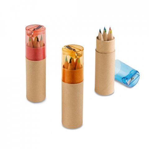 ROLS. Bo&icirc;te &agrave; crayons avec 6 crayons de couleur et taille-crayon