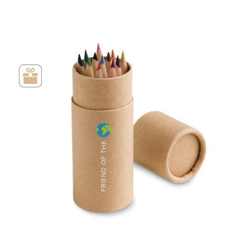 CYLINDER. Pencil box with 12 coloured pencils