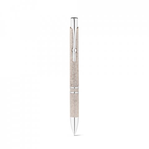 BETA WHEAT. Esferogr&aacute;fica em fibra de palha e ABS com clipe - Natural claro