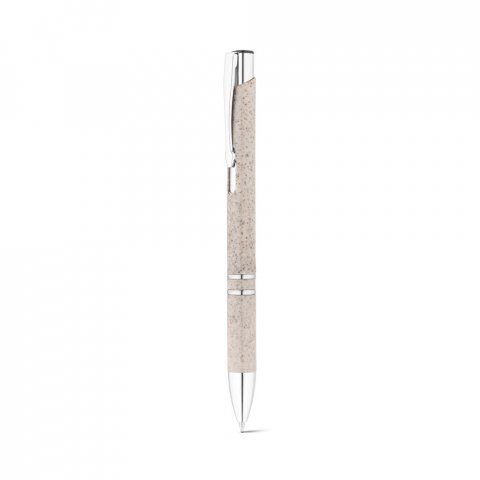 BETA WHEAT. Esferogr&aacute;fica em fibra de palha e ABS com clipe - Natural claro