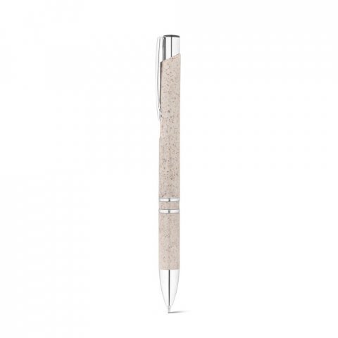 BETA WHEAT. Esferogr&aacute;fica em fibra de palha e ABS com clipe - Natural claro