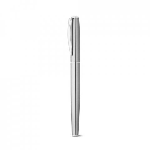ELLA. Roller and ballpoint pen set with stainless steel body (53% rSS) with clip - Satin silver