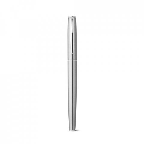ELLA. Roller and ballpoint pen set with stainless steel body (53% rSS) with clip - Satin silver