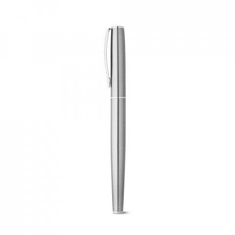 ELLA. Roller and ballpoint pen set with stainless steel body (53% rSS) with clip - Satin silver