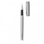ELLA. Roller and ballpoint pen set with stainless steel body (53% rSS) with clip - Satin silver