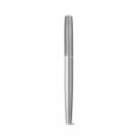 ELLA. Roller and ballpoint pen set with stainless steel body (53% rSS) with clip - Satin silver