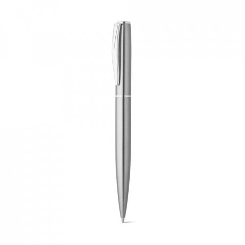 ELLA. Roller and ballpoint pen set with stainless steel body (53% rSS) with clip - Satin silver