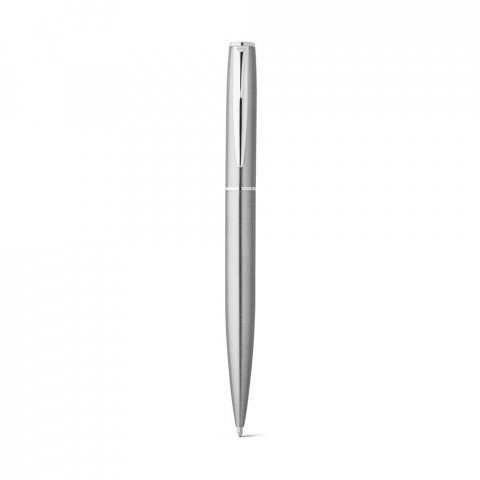 ELLA. Roller and ballpoint pen set with stainless steel body (53% rSS) with clip - Satin silver