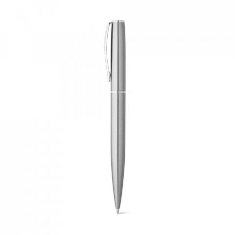 ELLA. Roller and ballpoint pen set with stainless steel body (53% rSS) with clip - Satin silver