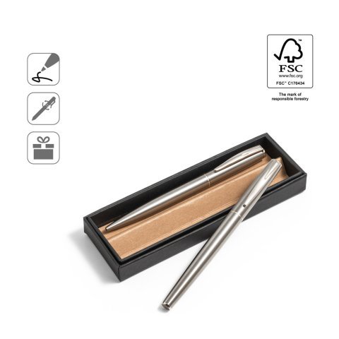 ELLA. Set de stylos &agrave; bille et rollers avec corps avec clip en acier inoxydable (53% rSS)