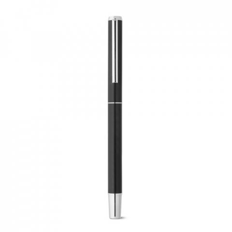LEAH. Roller and ballpoint pen set in aluminium 94% rAL) with clip - Black