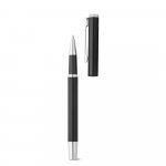 LEAH. Roller and ballpoint pen set in aluminium 94% rAL) with clip - Black