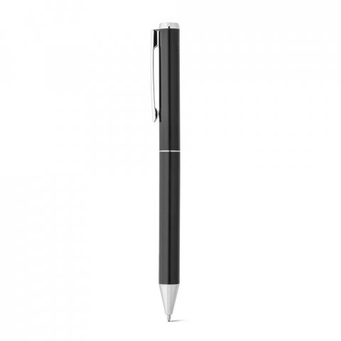 LEAH. Roller and ballpoint pen set in aluminium 94% rAL) with clip - Black