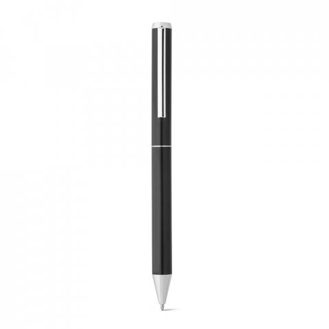 LEAH. Roller and ballpoint pen set in aluminium 94% rAL) with clip - Black
