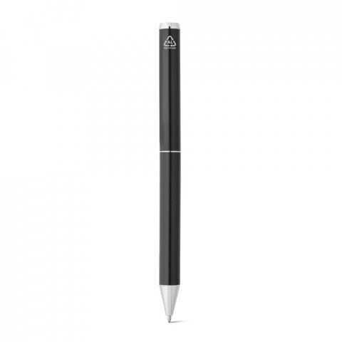 LEAH. Roller and ballpoint pen set in aluminium 94% rAL) with clip - Black