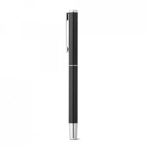 LEAH. Roller and ballpoint pen set in aluminium 94% rAL) with clip - Black