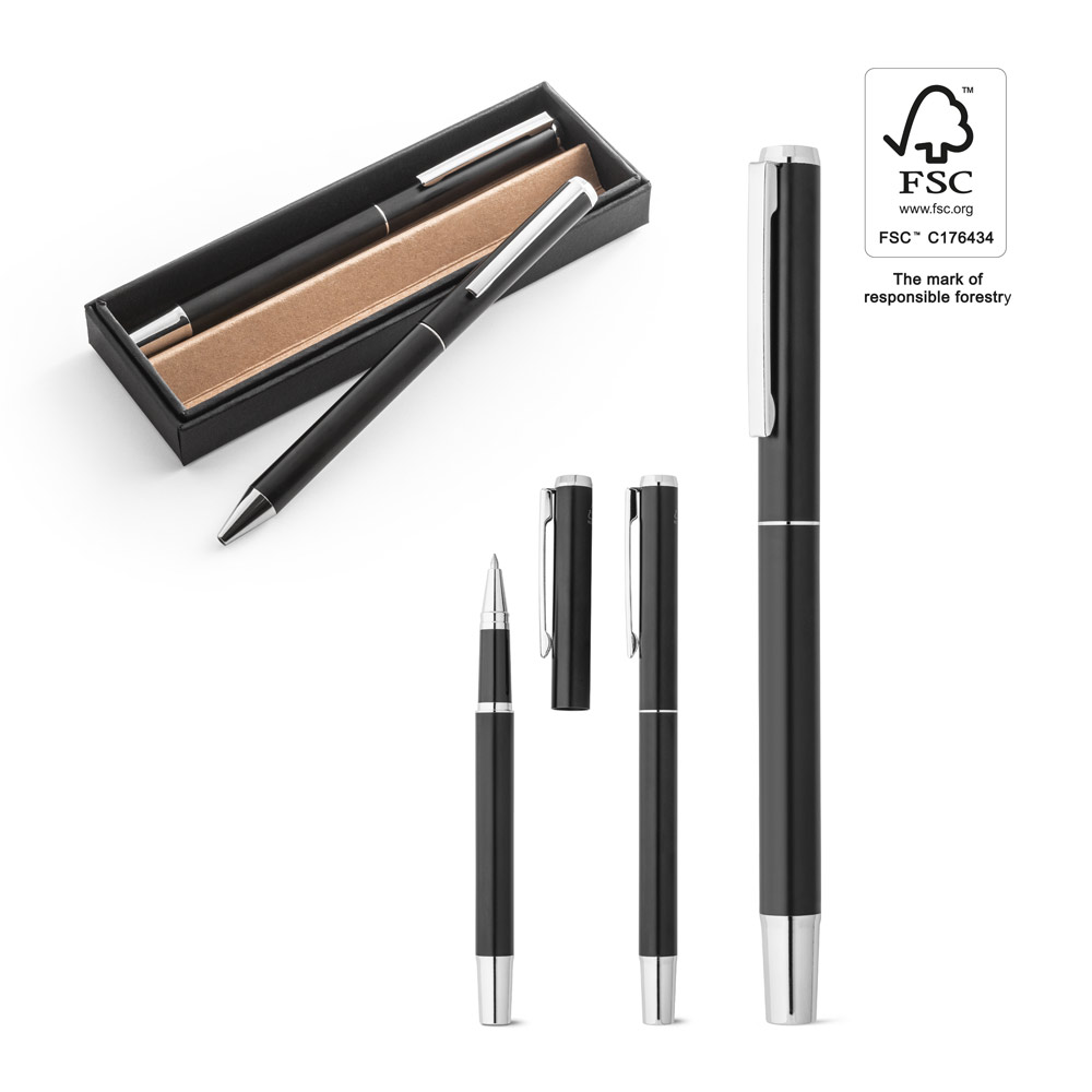 LEAH. Set penna roller e penna a sfera in alluminio (rispettivamente al 94% e al 94%) con clip