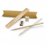 RHOMBUS. School writing set: ruler, pencil, eraser and sharpener - Natural