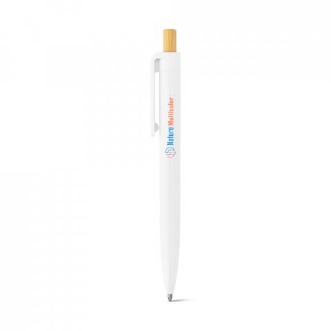 ZARA. Рециклирана химикалка от ABS (100% rABS) с бамбуков бутонът - бял