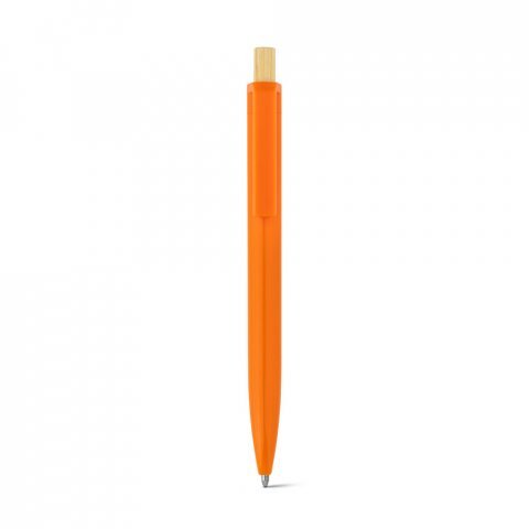 ZARA. Рециклирана химикалка от ABS (100% rABS) с бамбуков бутонът - оранжев