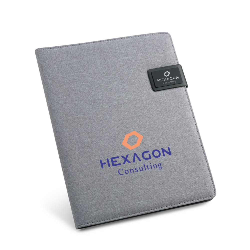 RIORDAN. Cartella A4 in PU e imitazione lino con blocco pagine a righe