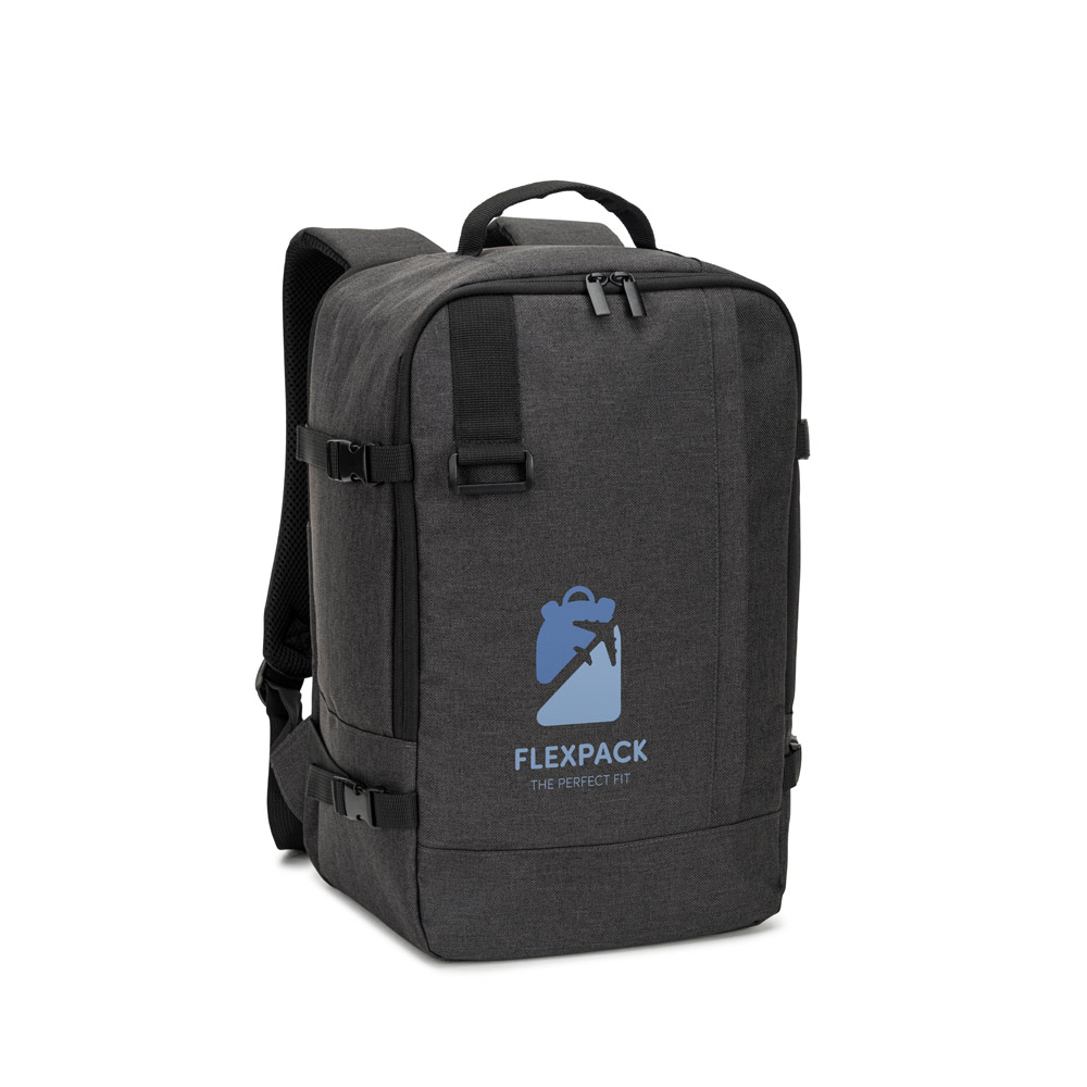 CIES. Zaino conforme alle dimensioni richieste dalle compagnie aeree, realizzato in poliestere riciclato 600D ad alta densità