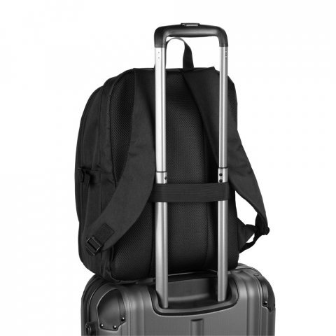 UDINE. Pаница с едно отделение с пълно отваряне, изработена от рециклиран полиестер 300D с висока плътност, 16 инча - черно