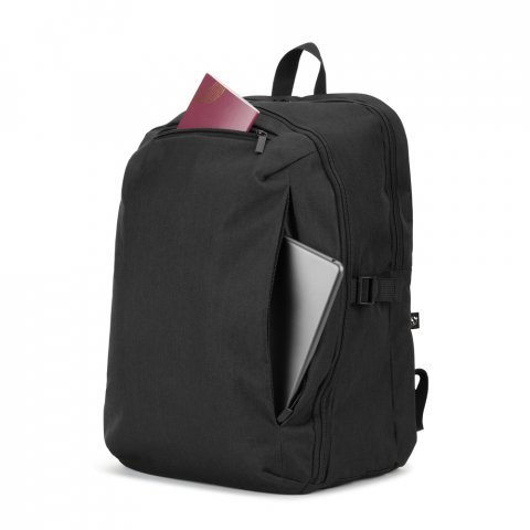 UDINE. Pаница с едно отделение с пълно отваряне, изработена от рециклиран полиестер 300D с висока плътност, 16 инча - черно