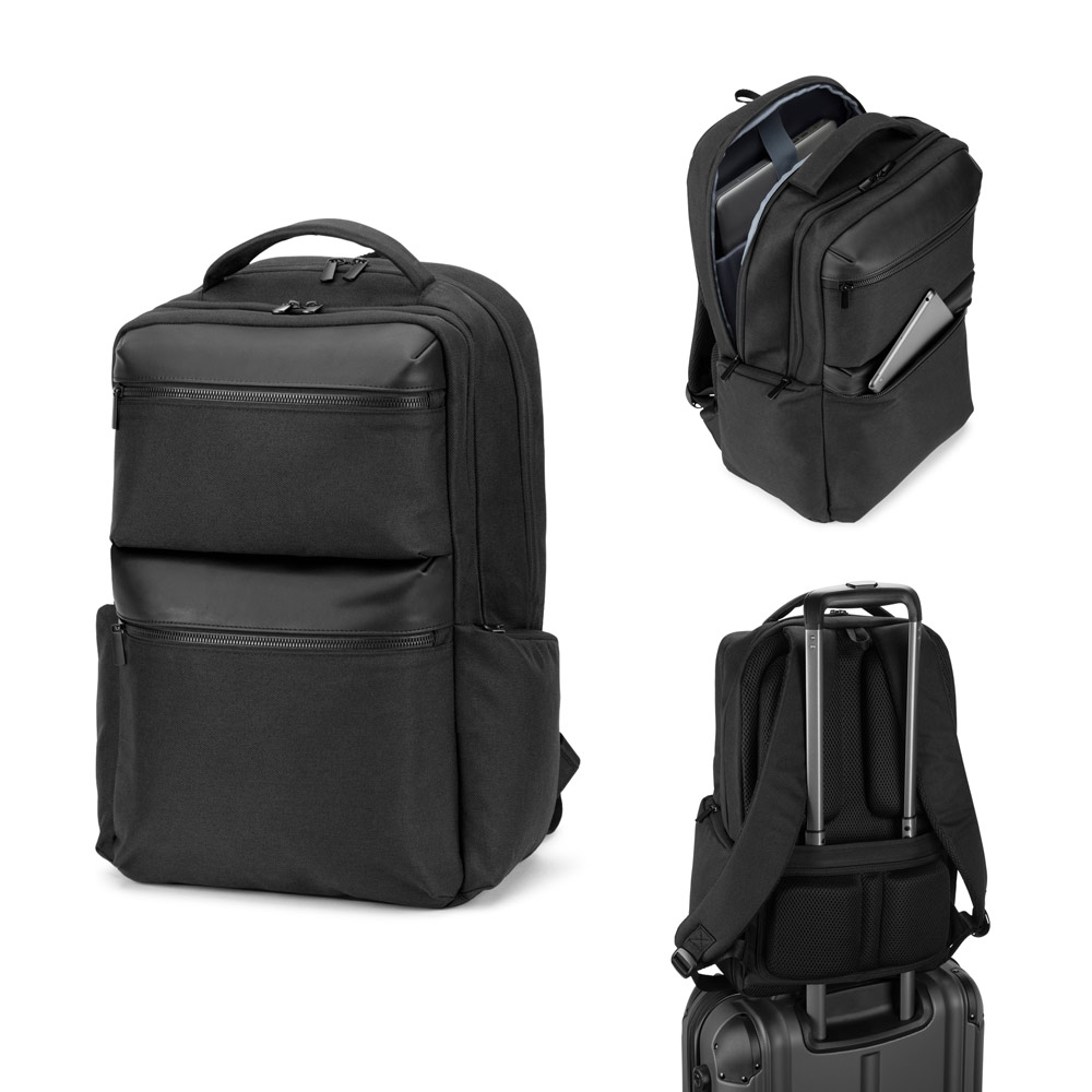 COPENHAGEN. Zaino in twill riciclato idrorepellente con due ampie tasche anteriori da 17'3"