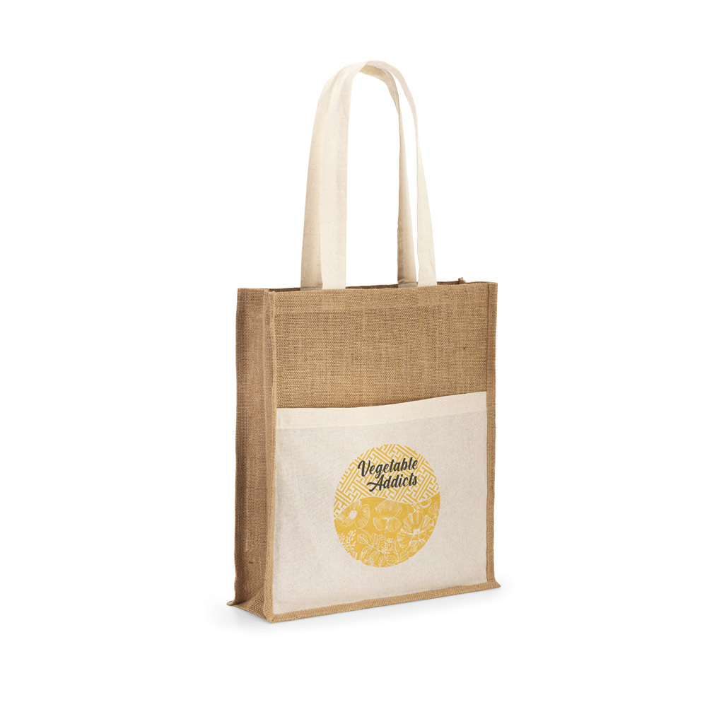 BRAGA. Borsa in juta (240 g/m²) con tasca in 100% cotone (140 gm²)
