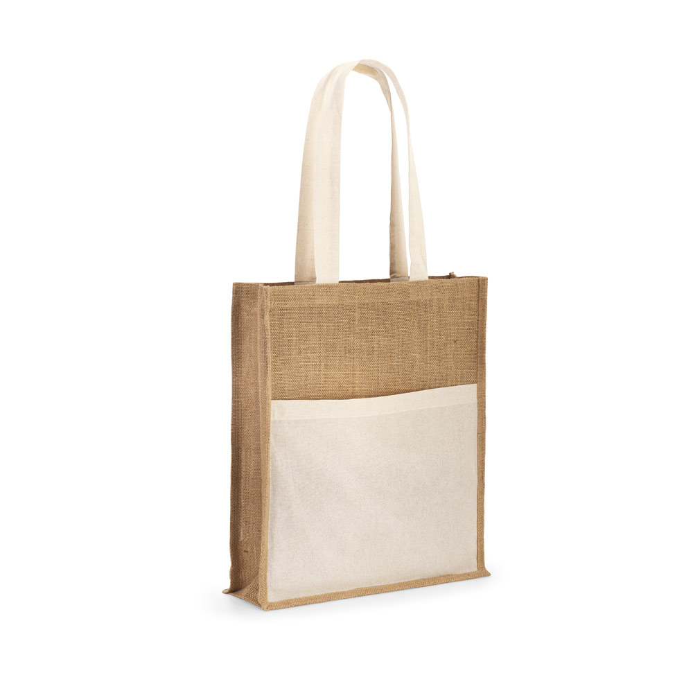BRAGA. Borsa in juta (240 g/m²) con tasca in 100% cotone (140 gm²)