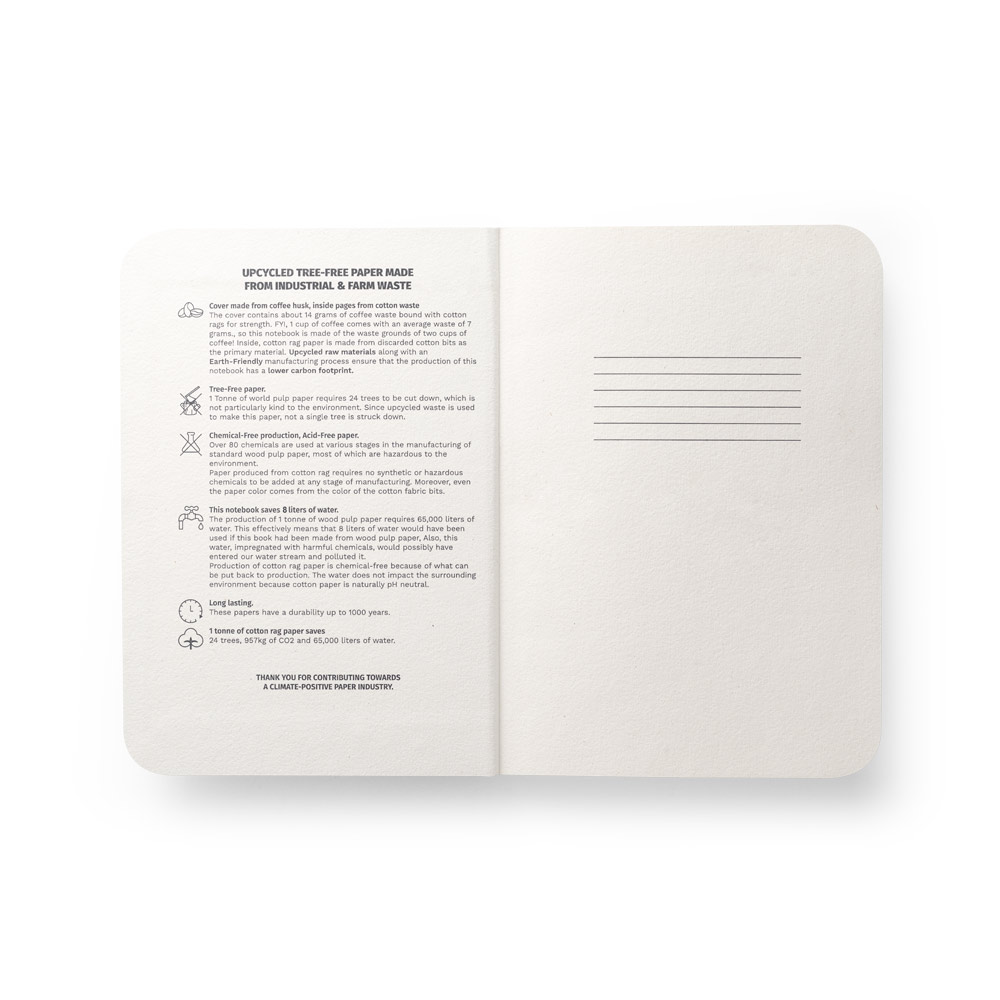 COFFEEPAD SEMI-RIGID. Block notes A5 con copertina semirigida fabbricata attraverso gli scarti della buccia di caffé (65%)