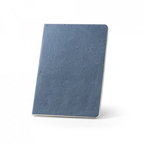 COFFEEPAD SEMI-RIGID. Bloc-notes A5 avec couverture semi-rigide fabriqu&eacute;e &agrave; partir de d&eacute;chets de coques de caf&eacute; (65%) - Bleu