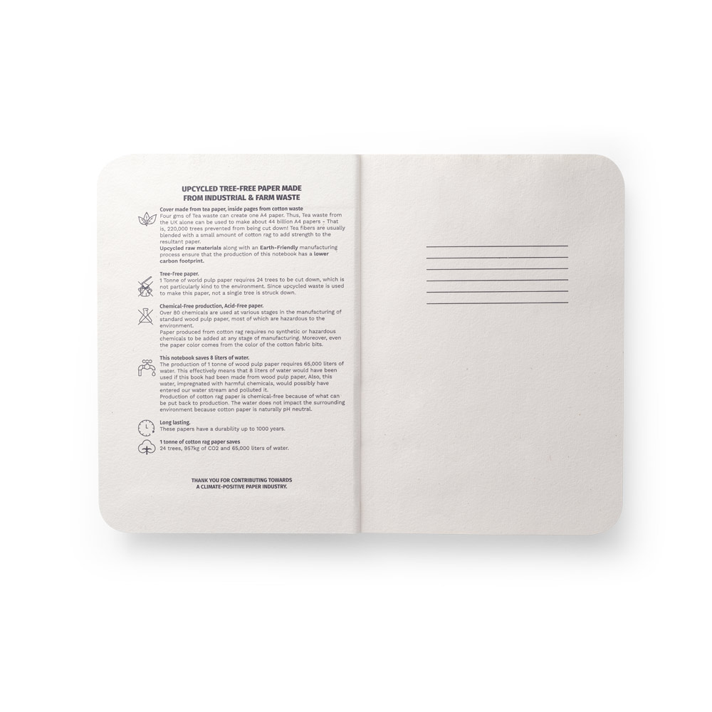 TEAPAD SEMI-RIGID. Block notes A5 con copertina flessibile fabbricata tramite gli scarti della foglie di té (65%)