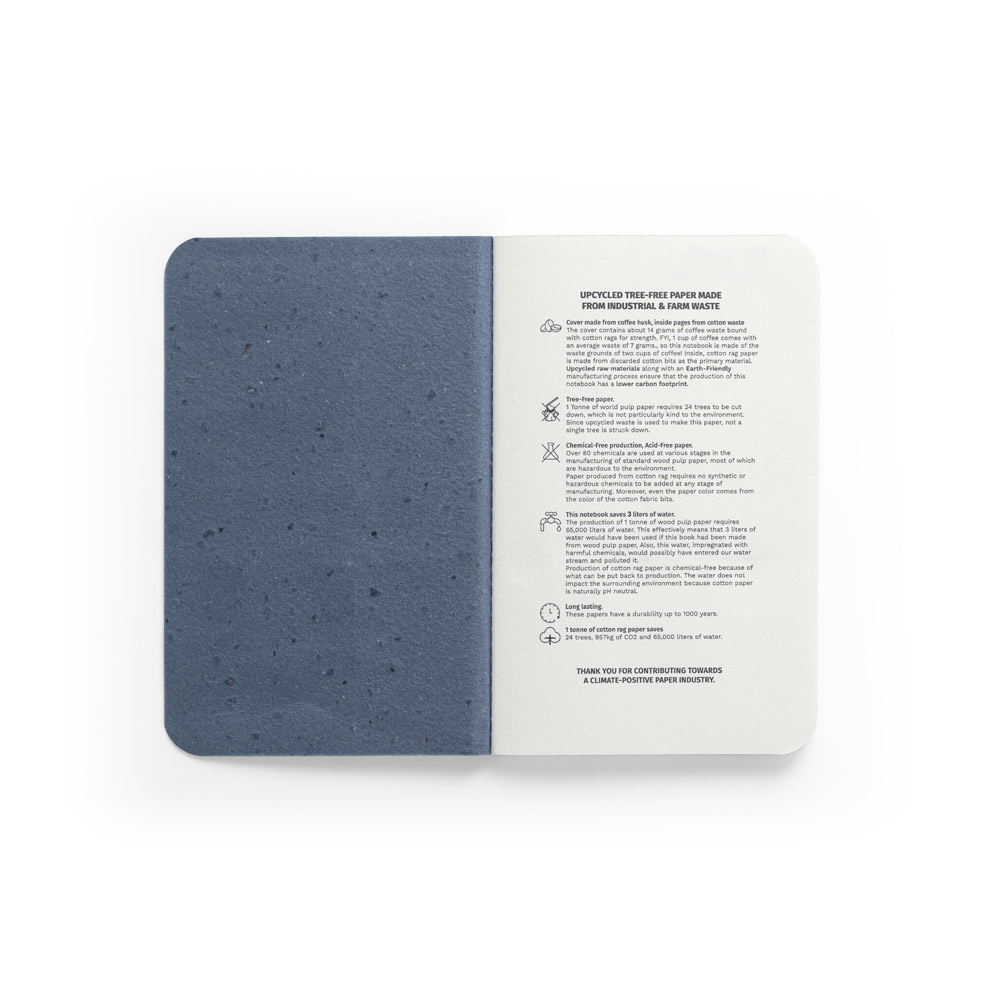 COFFEEPAD SOFT. Block notes A6 con copertina flessibile fabbricata tramite gli scarti della buccia del caffé (65%)