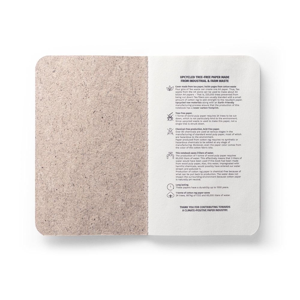 TEAPAD SOFT. Block notes A6 con copertina flessibile fabbricata tramite gli scarti delle foglie di té (65%)