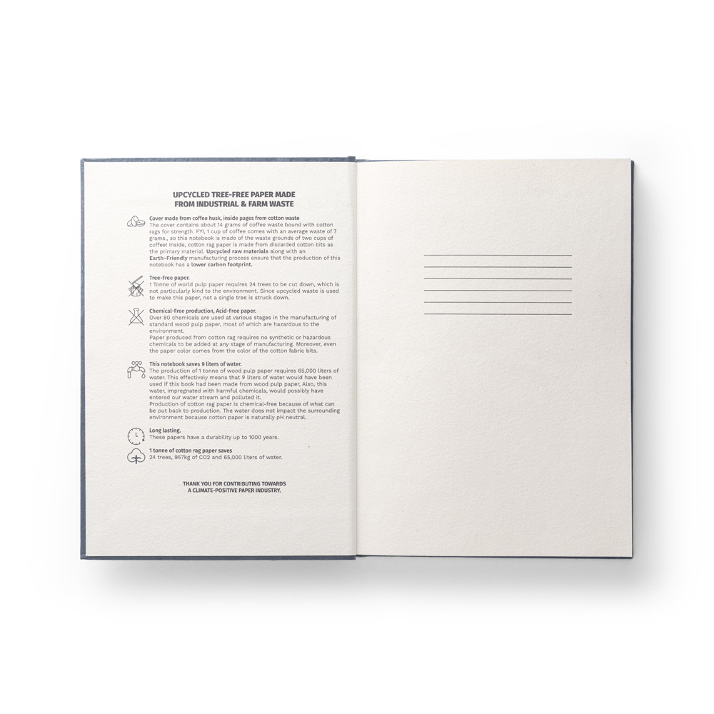 COFFEEPAD RIGID. Block notes A5 con copertina semirigida fatta con gli scarti della buccia di caffé (65%)