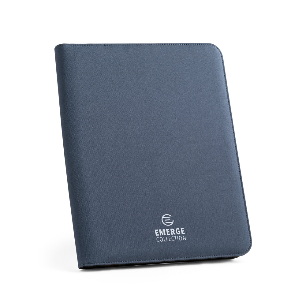 EMERGE FOLDER. Cartella A4 in poliestere riciclato (100% rPET) 300D con chiusura zip