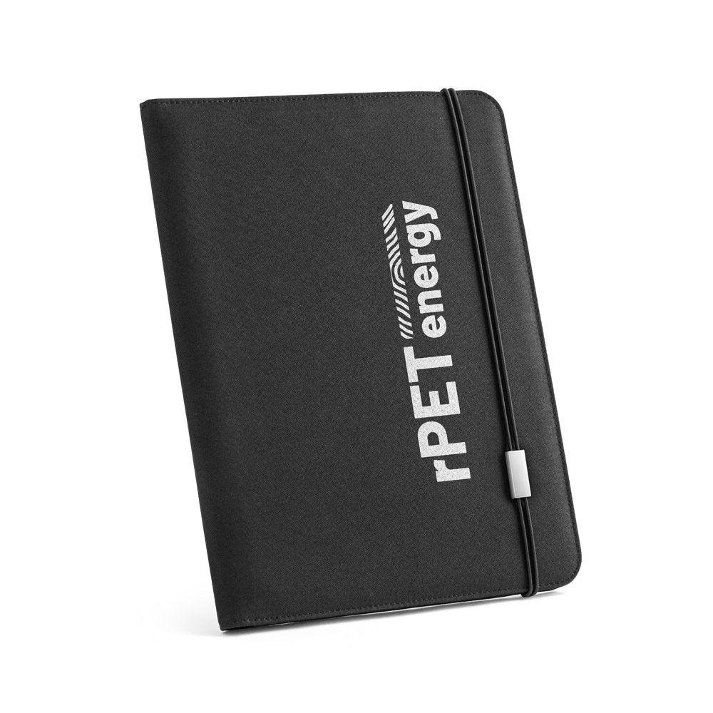 EMERGE FOLDER II. Cartella A4 in in poliestere riciclato (100% rPET) 300D con chiusura ad elastico