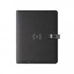 EMERGE A5 FOLDER. A5 map in gerecycled polyester (100% rPET) 300D met draadloze oplader - Zwart