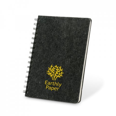 MISHIMA. Blocnotes A5 cu copertă semi-dură din p&acirc;slă reciclată (100% rPET) cu inele și pagini liniate - Gri inchis