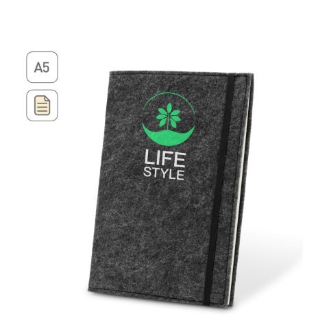 BALDWIN. Blocnotes A5 cu copertă din p&acirc;slă reciclată (100% rPET) și pagini liniate din h&acirc;rtie 100% reciclată