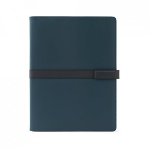 SANDERSON FOLDER. A4 map in PU (50% gerecycled) met magnetische sluiting en notitieblok met gelinieerde pagina's - Blauw