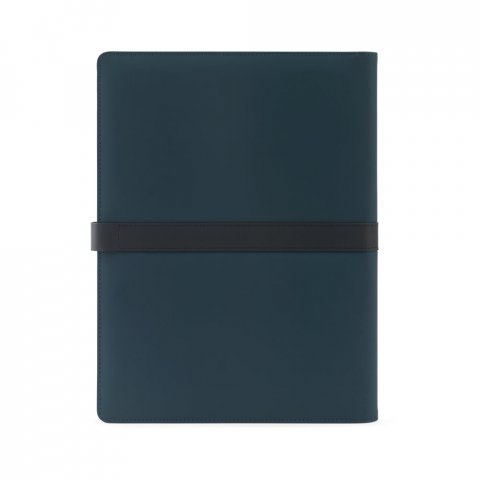 SANDERSON FOLDER. A4 map in PU (50% gerecycled) met magnetische sluiting en notitieblok met gelinieerde pagina's - Blauw
