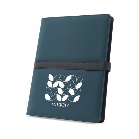 SANDERSON FOLDER. A4 map in PU (50% gerecycled) met magnetische sluiting en notitieblok met gelinieerde pagina's - Blauw