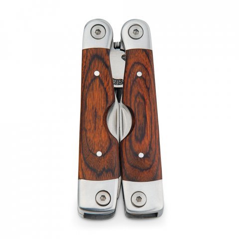 MAGNUM. Pince pliante multifonctions en acier inoxydable et en bois - Naturel fonc&eacute;