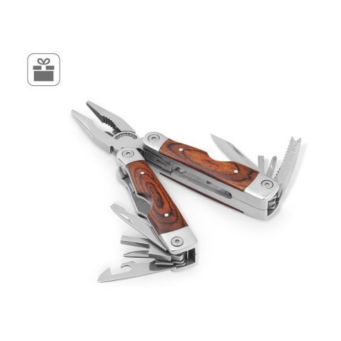 MAGNUM. Pinzia pieghevole con strumenti multifunzione in acciaio inox e legno